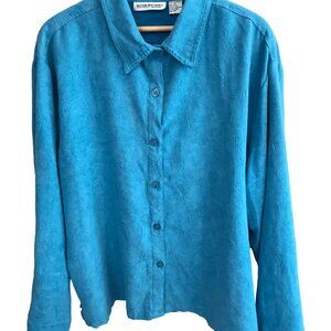 Allyson Whitmore Button-Down Blouse: Vintage Teal Turquoise Shirt, Plus Size 3X